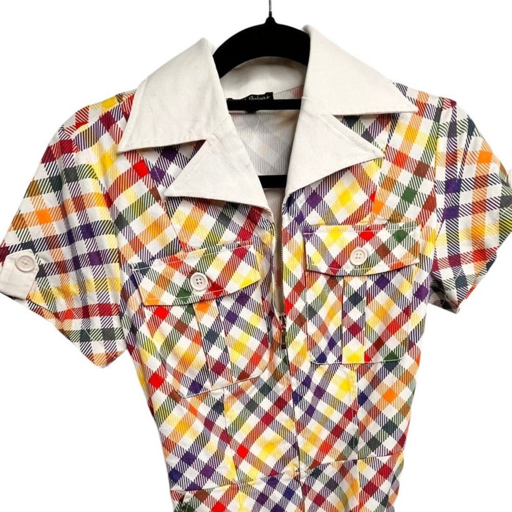 Smak Parlour 1970s Colorful Check Flare Bell Bottoom Jumpsuit Medium - Picture 8 of 12